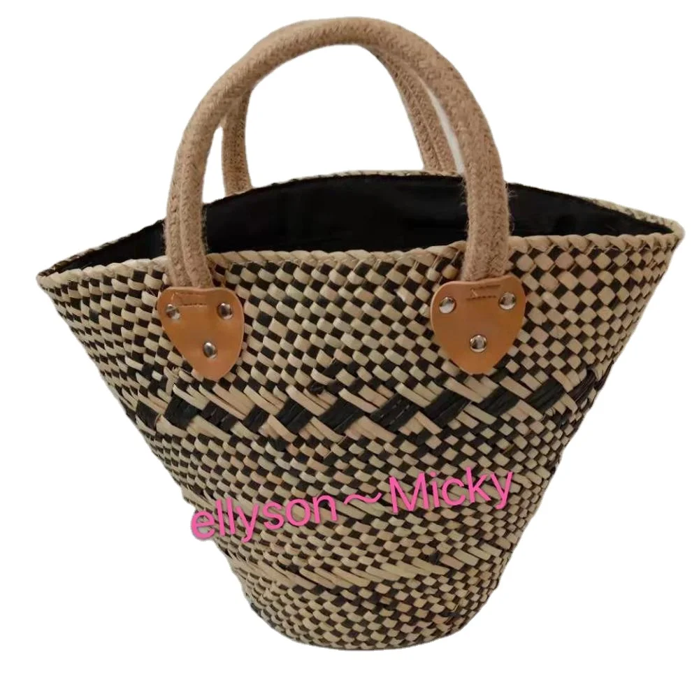 

2020Handle woven Women Summer lace straw Beach Bag, Black