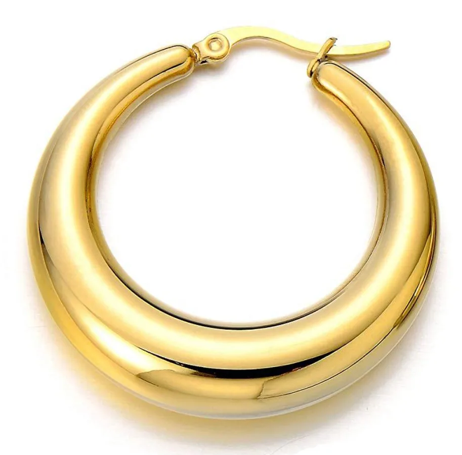 

Wholesale 18K Gold Plated 25MM/40MM Big Thick Hollow Stainless Steel Minimalist Half Moon Hoop Earring