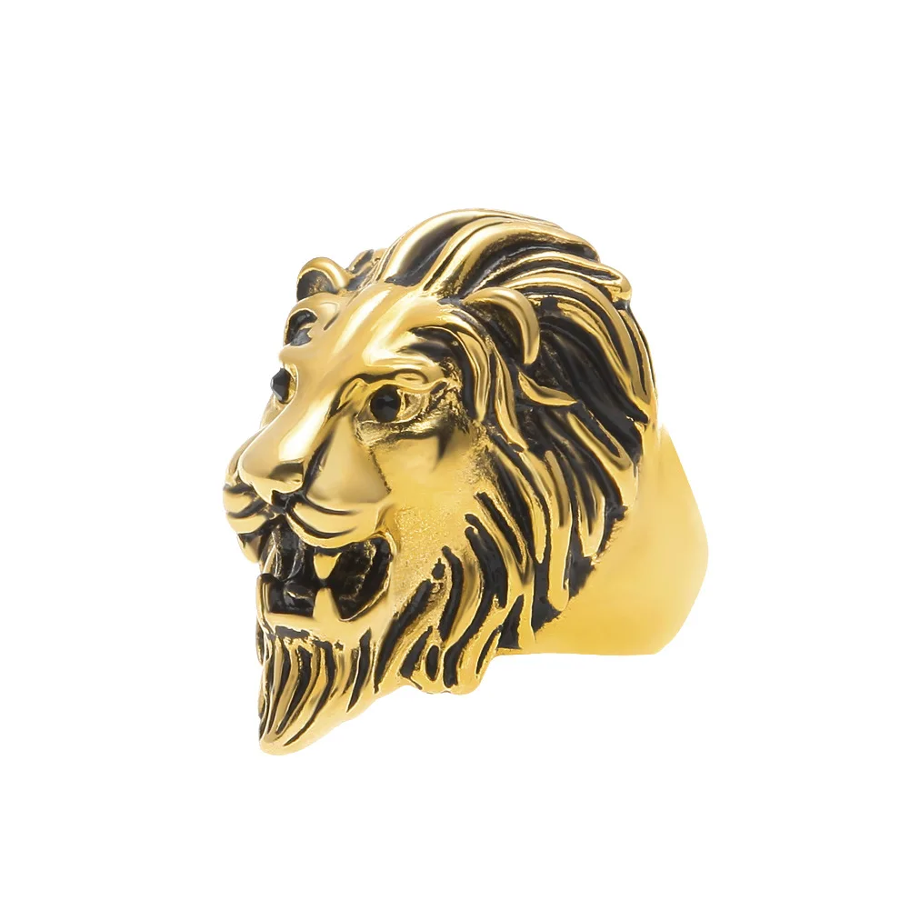 

Hip Hop Big Finger Ring Lion Zodiac Rings Gold Plated Rings, Pure color (picture color)