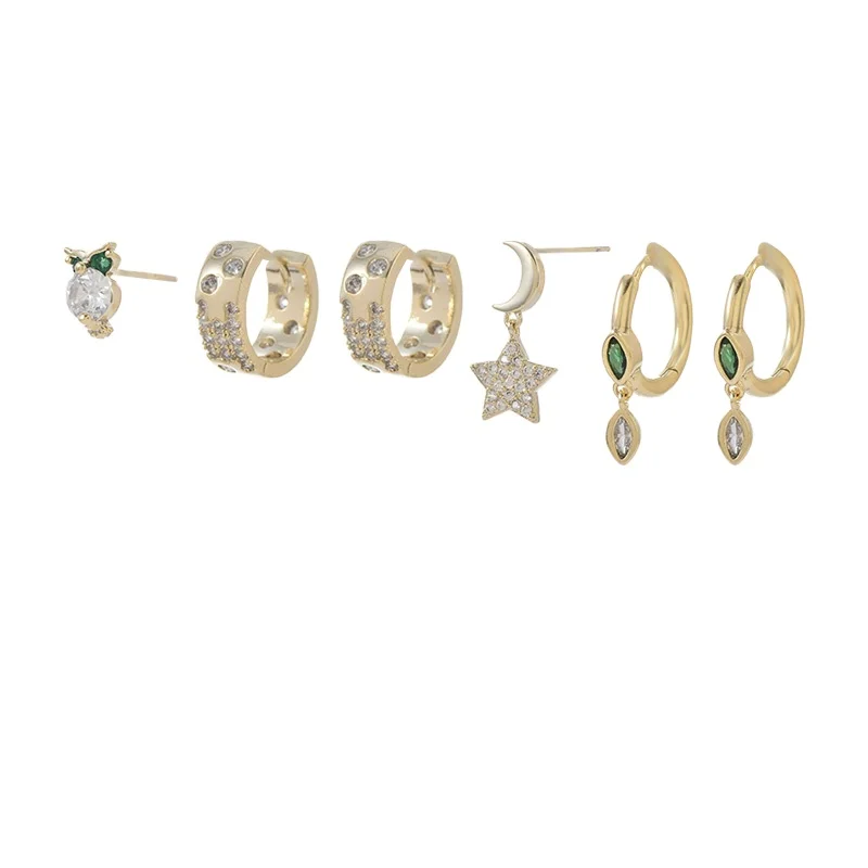 ED65473  Wholesale Fashion Cute Owl Star Leaf Shape  3 Pairs Earings Set Gold Plated Women Jewelry