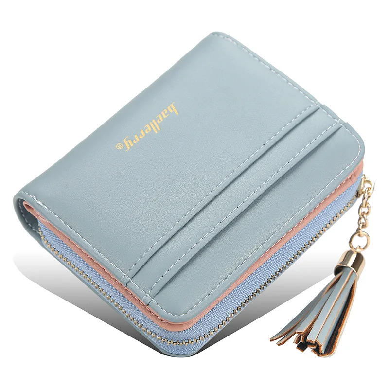 

2021 Hot Selling Luxury Ladies Purse With Tassels Credit Card Holder Leather Zipper Card Case Wallet for Women, 6 color;red,black,light blue,rose pink,pink purple,maroon