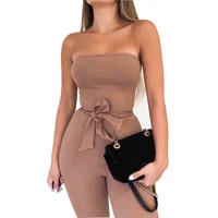 

Summer Sexy Women Off Shoulder Jumpsuits Fashion 2019 New Fashion Ladies Lace Up Solid Romper Ladies Bodysuits Casual