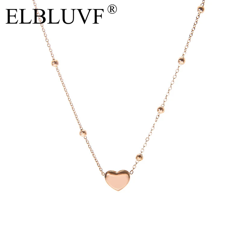 

ELBLUVF Free Shipping Stainless Steel Rose Gold Silver Gold Plated Bead Chain Love Heart Pendant Necklace For Women