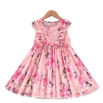 

2021 High Quality wholesale Summer kids flower fashion vintage 100%cotton floral children baby girls dress, Customizable
