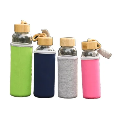 

Mikenda Bamboo Lid Glass Bottle Water Cup Wholesale Custom Logo with Cover, Can be customized