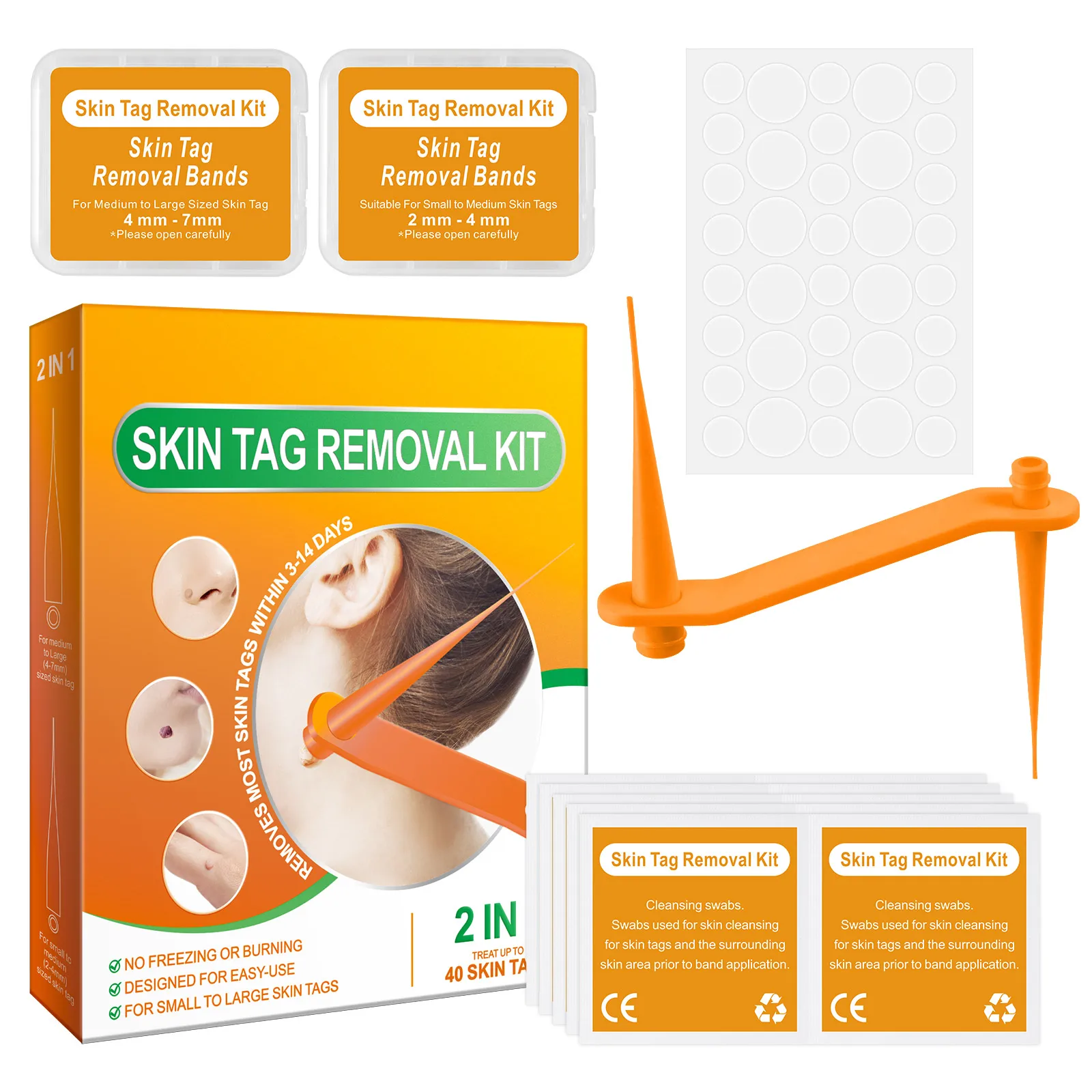 

ALIVER Painless Safe Tool with Micro to Large Repair Treatment Smooth Device Remover 1-9mm Band Body 2 in 1 Skin Tag Removal Kit