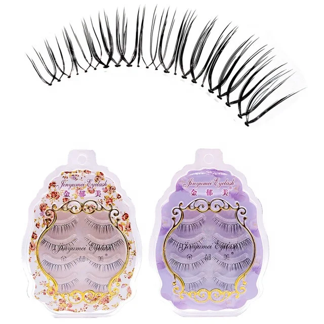 

Fancy Design 4 Pairs Natural Fake Eyelash Mink Transparent Stem False Eyelashes with Storage Case, Purple, pink