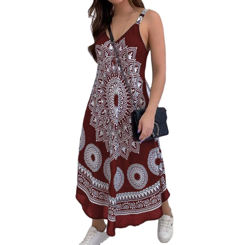 

Woman's Summer Long Dresses Women Casual Boho Printing Maxi Dress, As picture and also can make as your request