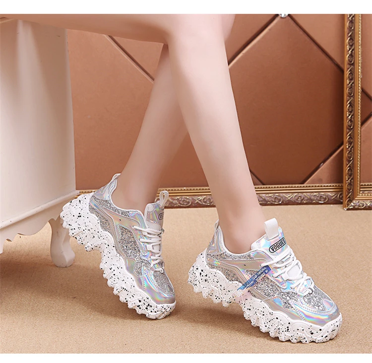 
xizi Spring 2020 dad shoes women big wave snowflake bottom increased sequins sneakers  (1600090564277)