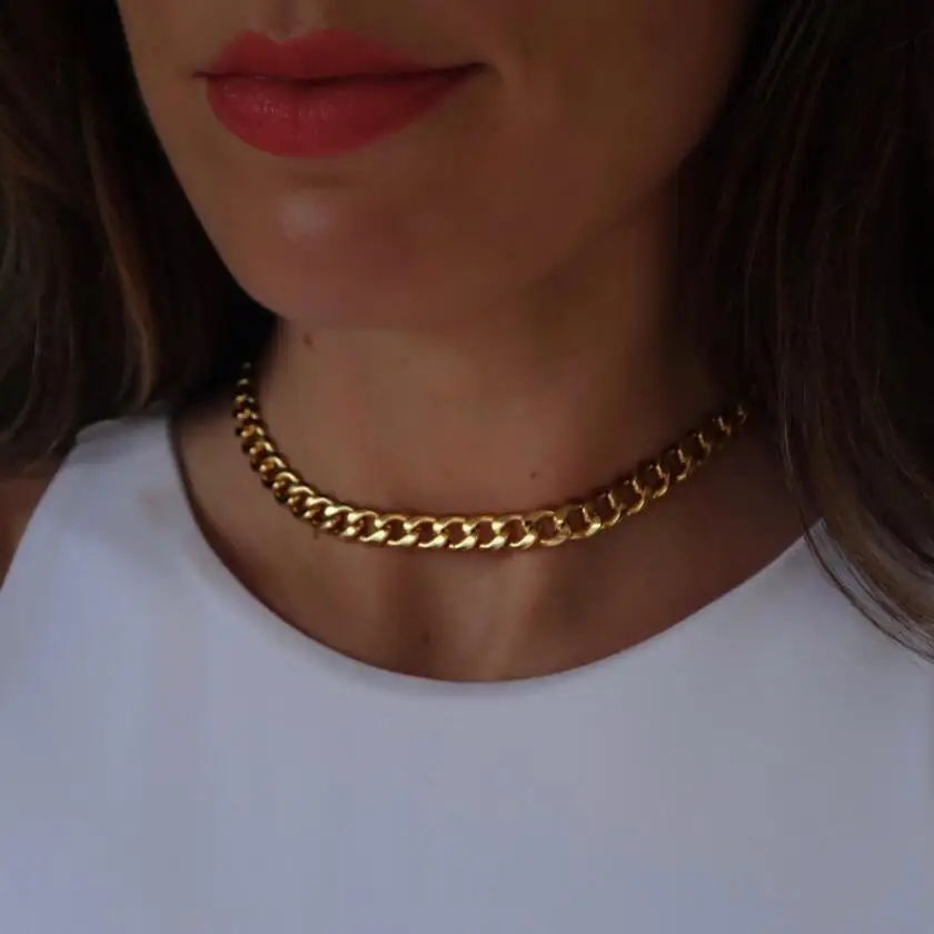 

Stainless steel Trends Jewelry Gold Plated Chunky Curb Chain Choker Necklace women cuban link necklace