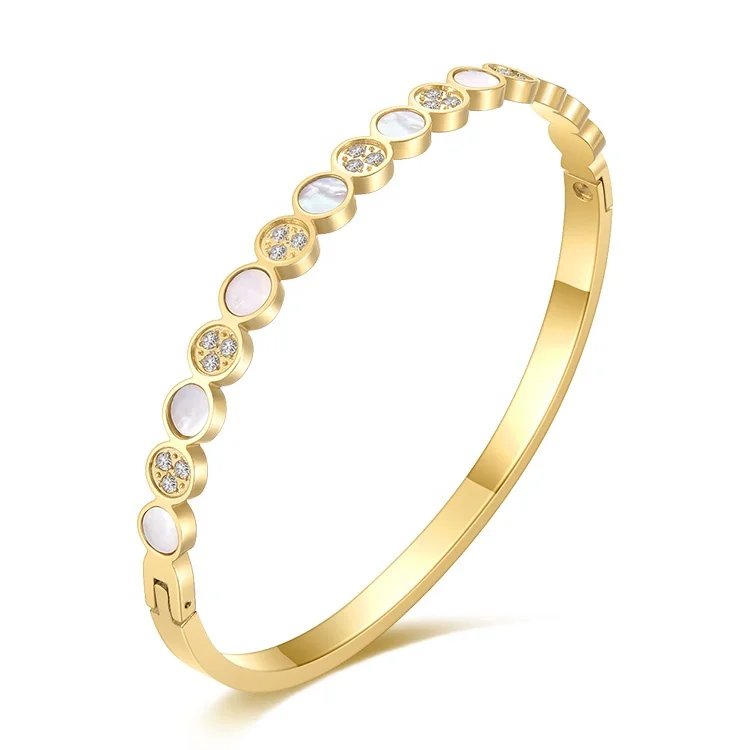 Latest High Quality 18K Gold Plated Stainless Steel Jewelry Cubic Zirconia Round Shell  Bracelet B212245