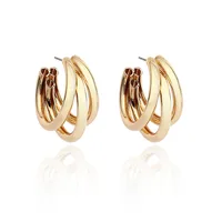 

Eico Europe Simple Metallic Multi-layer 18K Gold Plated Earrings Big Circle C Word Earrings For Women