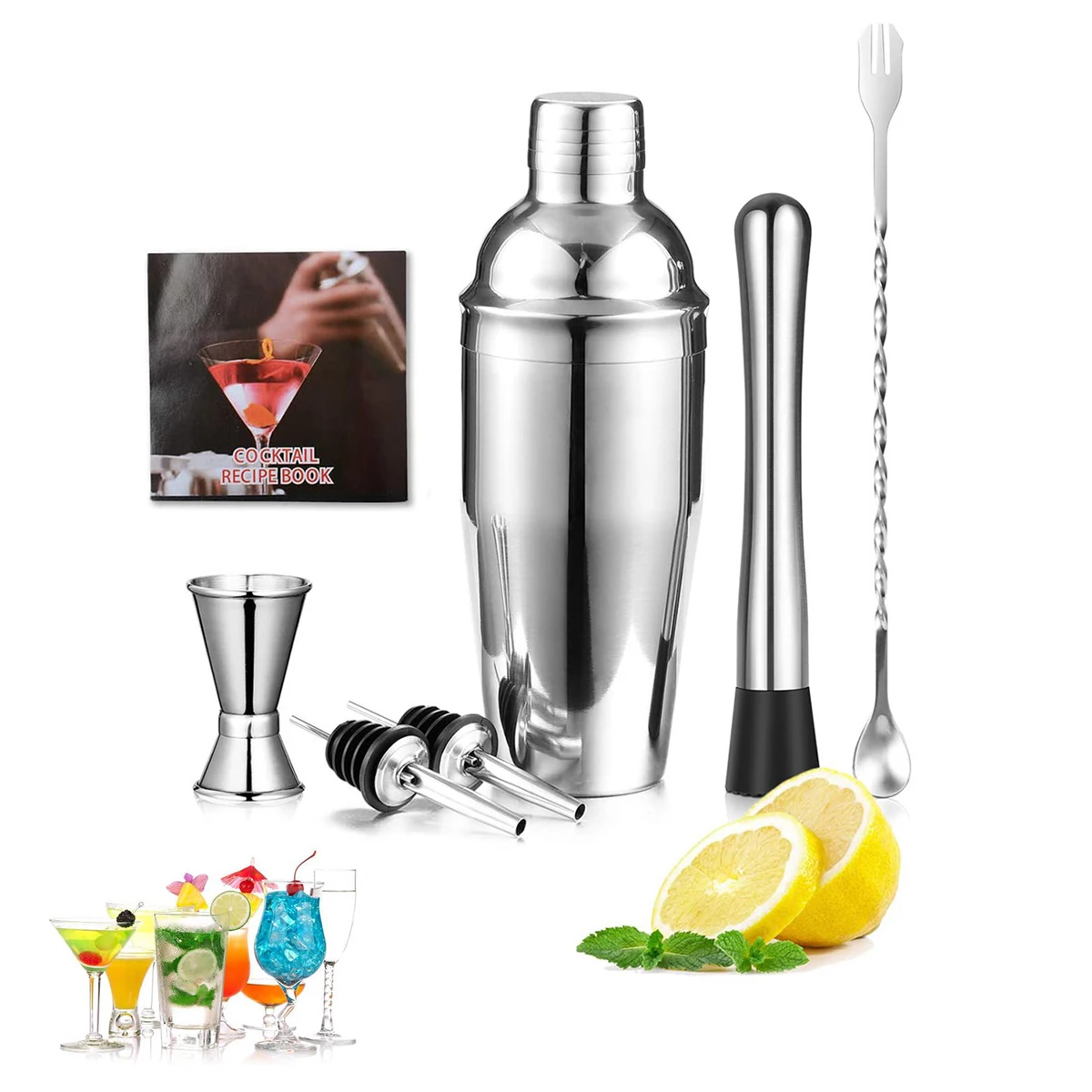 

Manufacture Plated Gold Unique Matte Martini Custom Logo Bar Tool Gift Stainless Steel Bartender Kit Cocktail Shaker Set, Silver,customizable