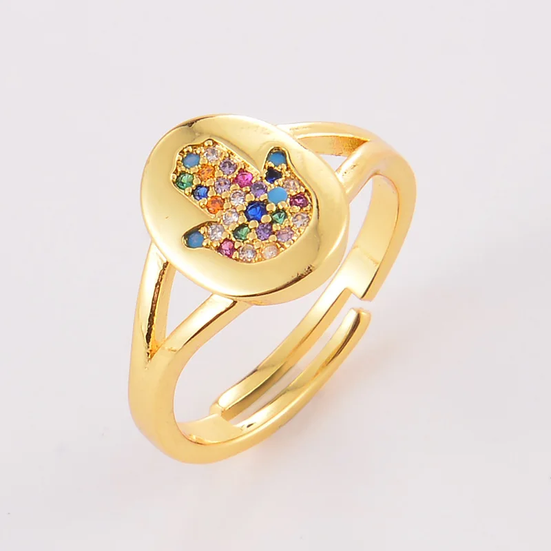 

2021 Sailing Jewelry Womens Colorful CZ Stone Palm Rings Adjustable Gold Plated Open Turkish Palm Rings