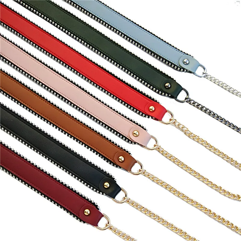 

New design 120cm long PU leather chain diamond Crossbody Bag Strap belt DIY Hanger with metal hook