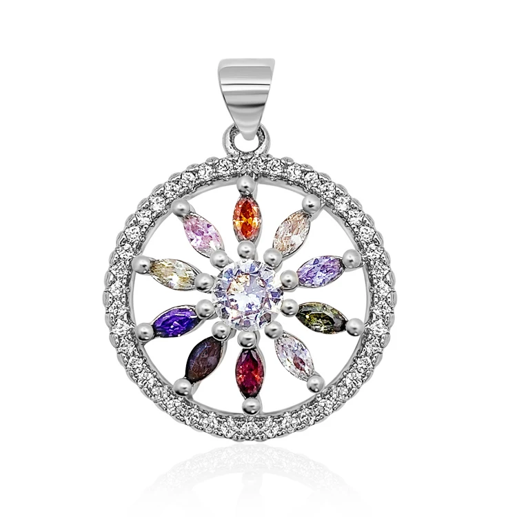 

Lotus silver crystal neckalce color CZ brass pendant zirconia jewelry, Platinum