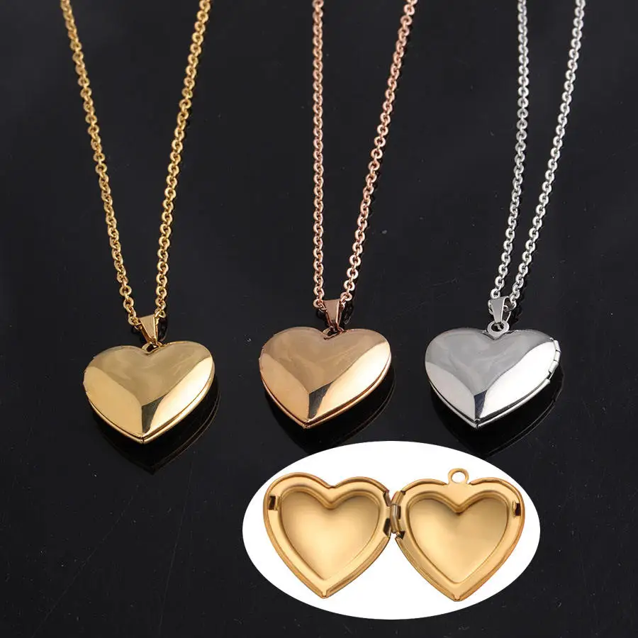 

Fashion Jewelry 18K Gold Plated Blank Photo Locket Necklace Stainless Steel Memory Picture Love Heart Locket Pendant Necklace