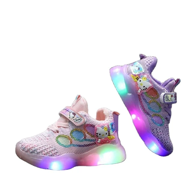 

New Children Luminous Kids Luxury Cartoon Print Shoes Pvc Casual Breathable Mesh Shoes