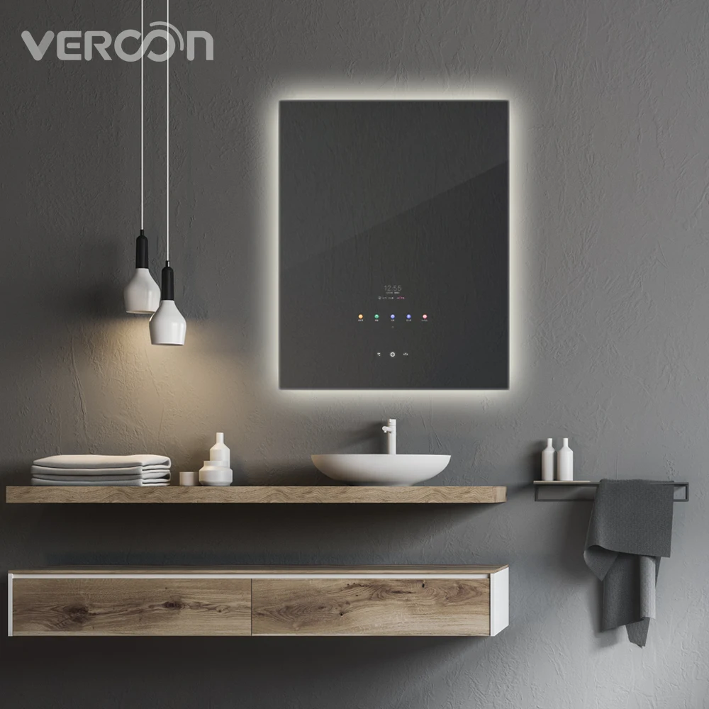 

Vercon small beauty touch screen display vanity makeup tv android smart bathroom mirror