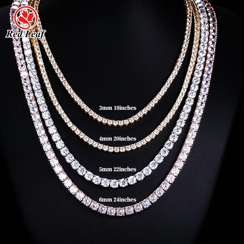 Pass Diamond Tester Hip Hop 925 Sterling Silver 2mm 3mm 4mm 5mm 6.5mm VVS Moissanites Diamond Necklace Moissanite Tennis Chain