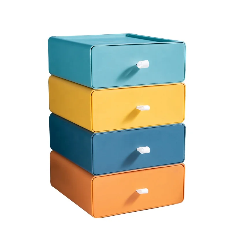 

Colorful Stackable Plastic Desktop Drawers Storage Box With Handle, 4 colors