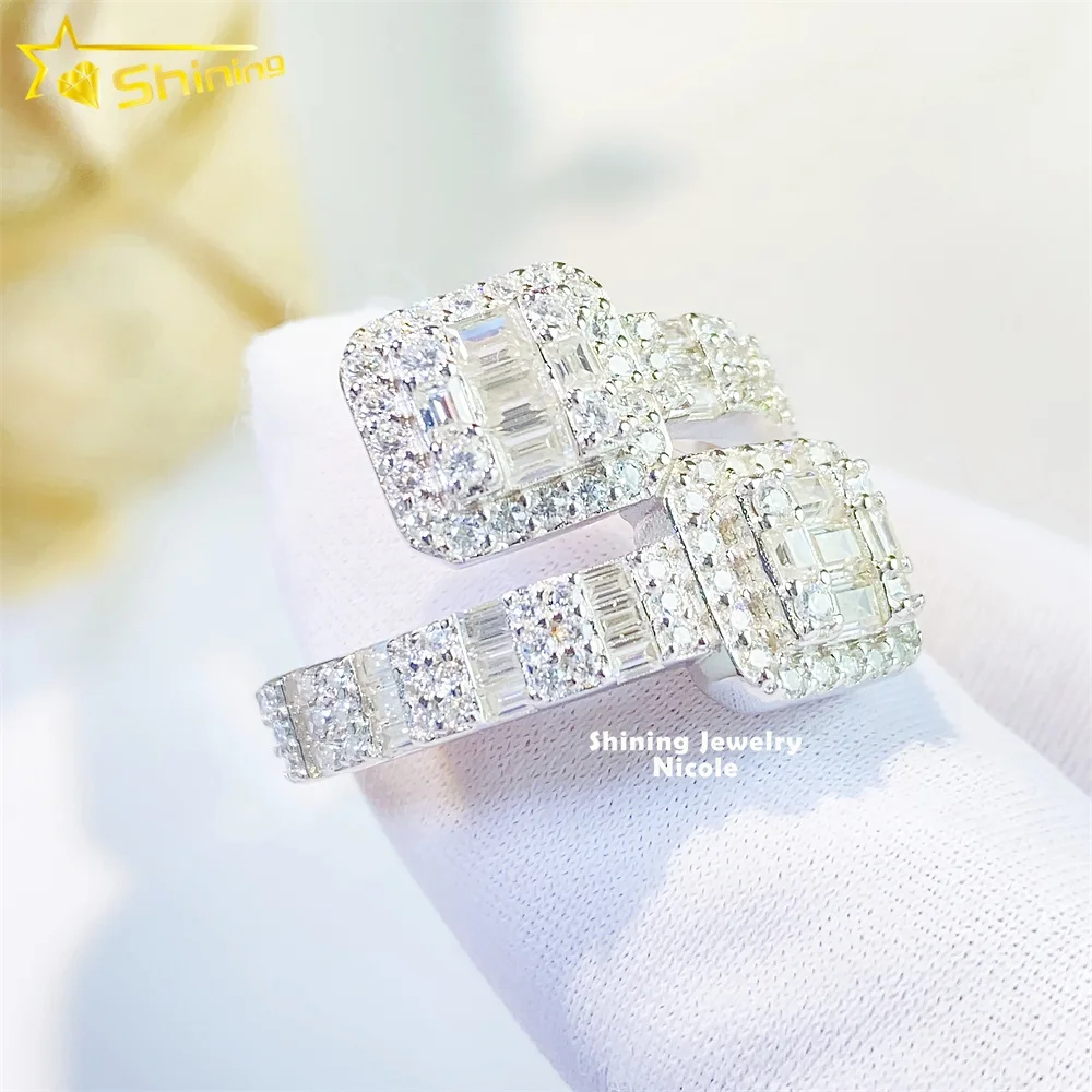 

Bling Fashion Popular 925 Sterling Silver Baguette Diamond Iced Out GRA Certified Moissanite Rings