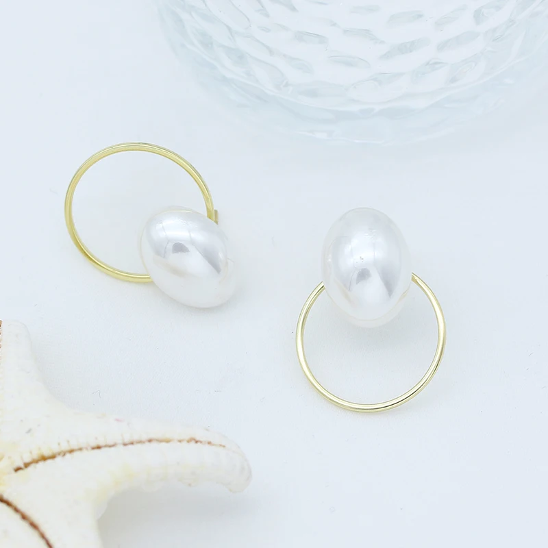 

Vintage Freshwater Pearl Hoop Earring 14K Gold Plated Copper Alloy Fashion Jewelry New Arrivals 2022 For Gift, Gold color