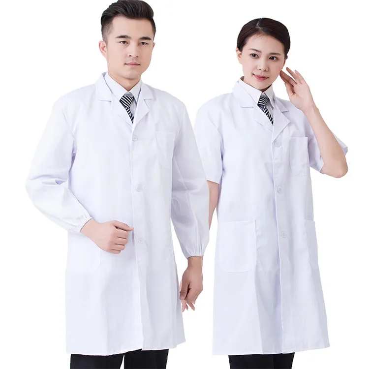 

Long Sleeves knee Length Cotton Elastic cuffs Lab Coat Professional Unisex hospital Doctor Uniforms White Lab Coats Overall