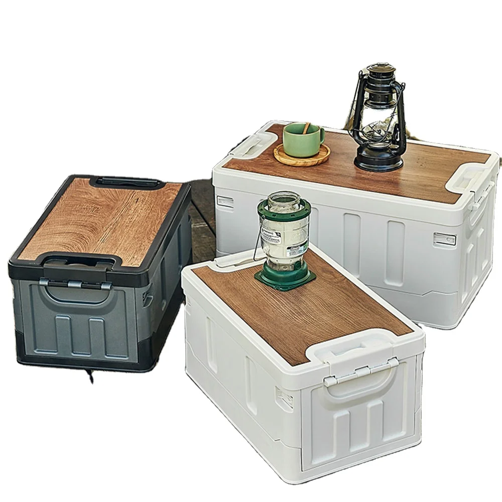 

2022 New Hot Factory Portable Household Car Camping Storage Bin With Lid Plastic Folding Boxes, Two color
