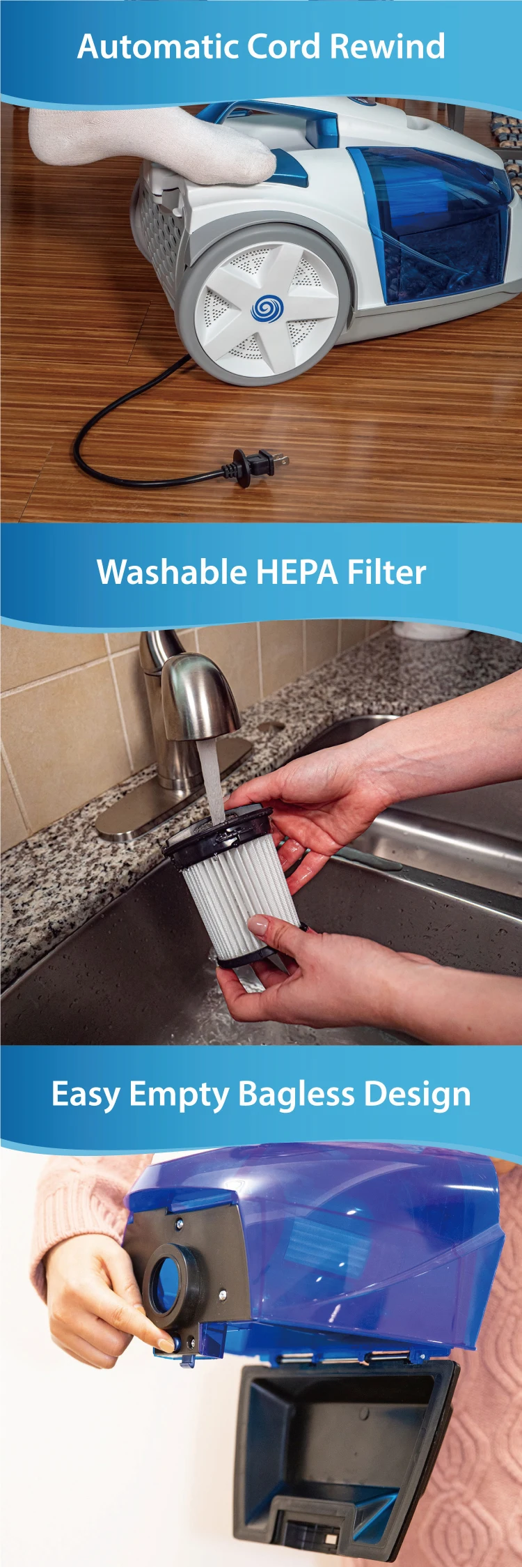 Vacmaster Bagless Canister Vacuum Cleaner Multifiltration Cyclonic