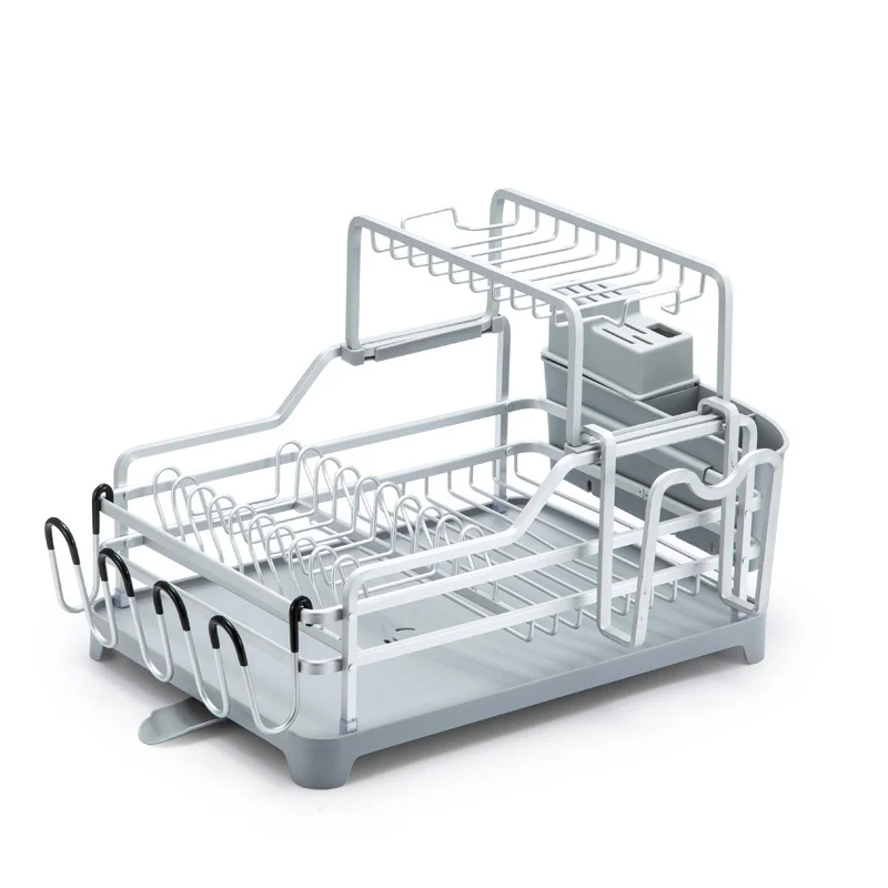 

Dish Drainer for Kitchen aluminum Utensil Holder Cutting Board Holder 2 tier dish drying rack kitchen, Black/chrome