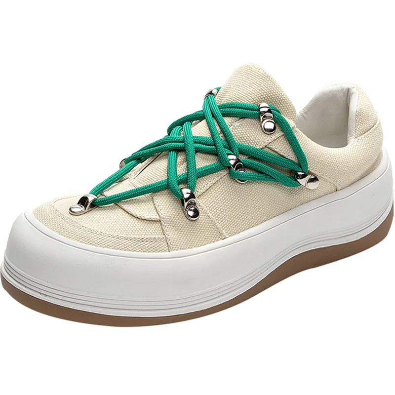 

Dropshipping Custom Logo 2021 Autumn Women Canvas Shoes Fashion Breathable Casual Footwear Lady INS style Chunky Sneaker