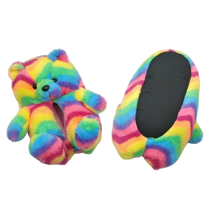 

Free Shipping Bedroom Animal Teddy Bear Plush Slippers Wholesale Plush Winter Indoor Teddy Bear Slippers, Black yellow red blue