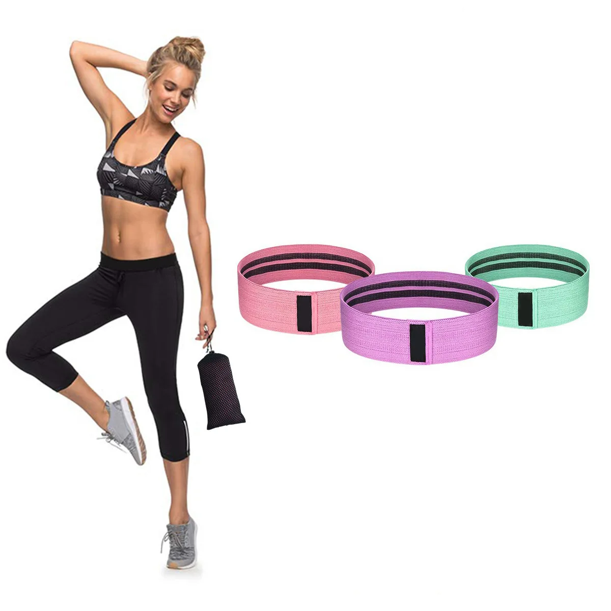 

Resistance hip ring buttocks ring-shaped latex silk elastic band hip ring fitness yoga tension band 3 set, 5 colors/ customized