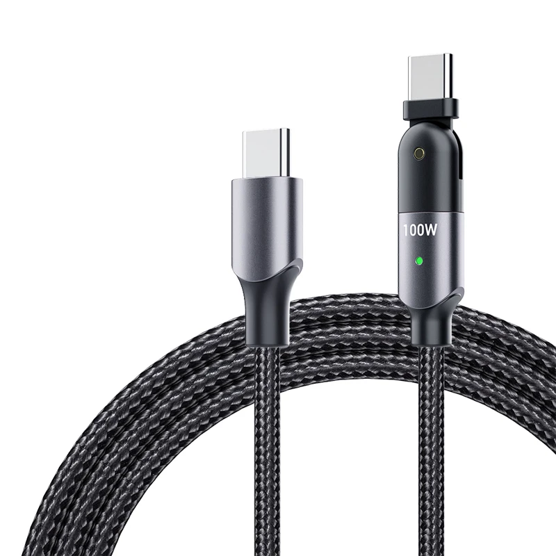 

PD 100W 60W 5a 3a 180 Degree Rotating Nylon Fabric Braided 22awg Wire USB Type C Charging Data Cable