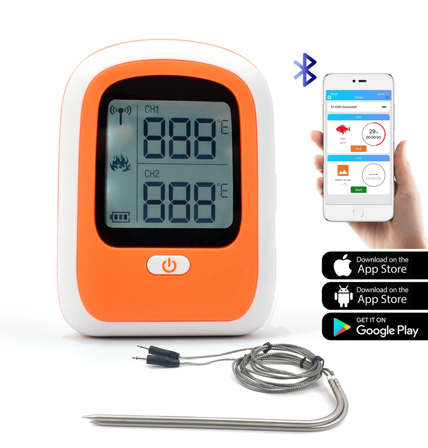 

Digital WiFi Wireless BBQ Meat Thermometer with USB Oven Thermometer For BBQ, Blue or orange