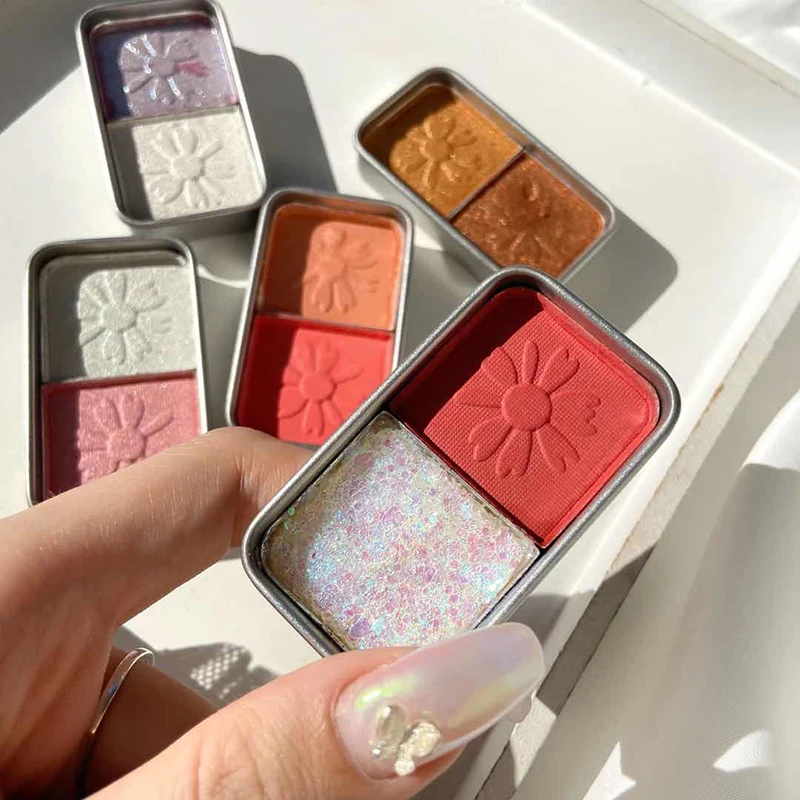 

DIKALU Hard Candy Eyeshadow Pan Cosmetic Pearly Matte Waterproof Beauty Makeup 2 Color Sequins Two Color Eyeshadow