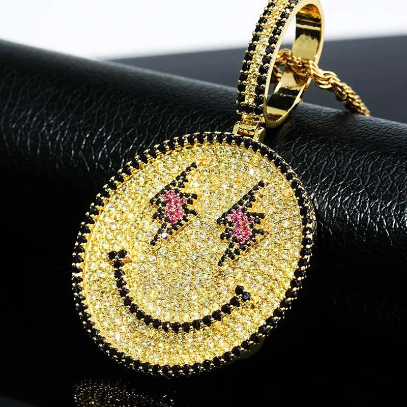 

New smiling face Pendant Necklace Cubic Zircon hip hop jewelry party gift