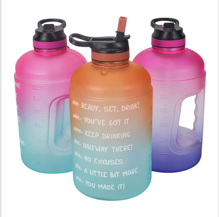 

1 Gallon Motivational Water Bottle with 2 Lids (Chug and Straw), Leakproof BPA Free Tritan Sports Water Jug with Time Marker, Customized color acceptable