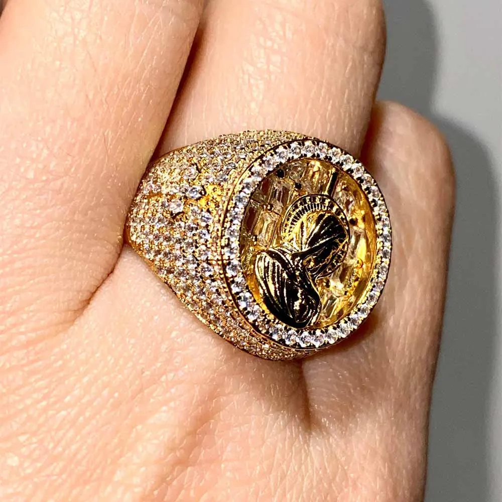 

50% Discount Beiyan Jewelry 2020 New Design Luxury Fashion Jesus Hip Hop 18k Gold Plated Diamond Ring