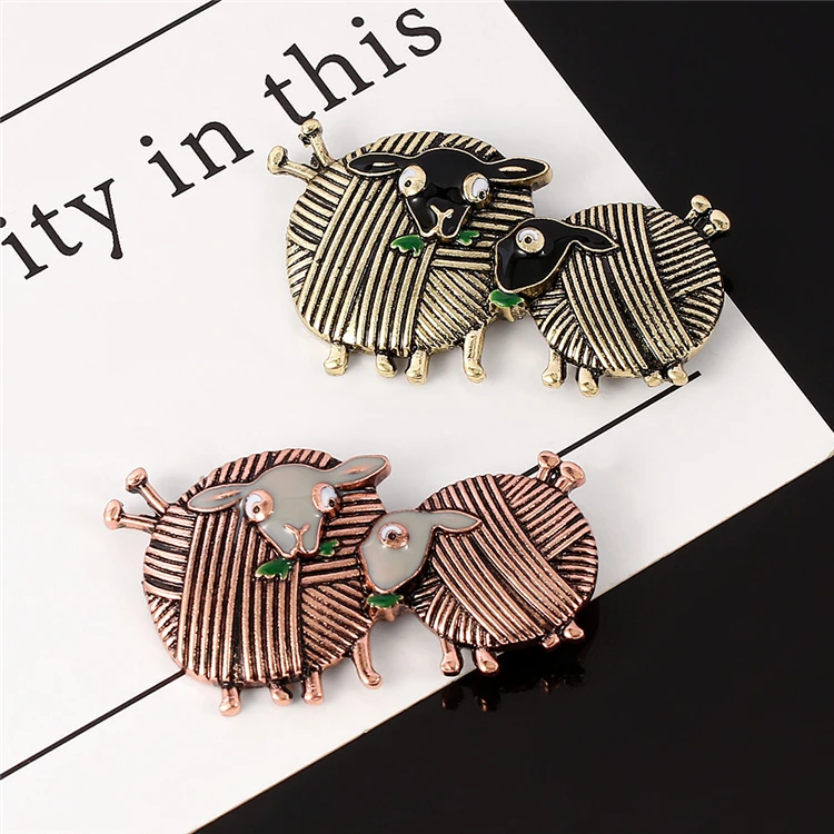 

New Wool Ball Double Sheep Brooch Cute Cartoon Enamel Animal Brooches Daily Party Gift Hat Accessories For Kids
