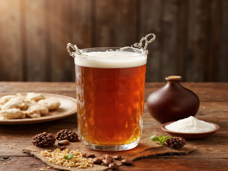 Homemade root beer ingredients on wooden table