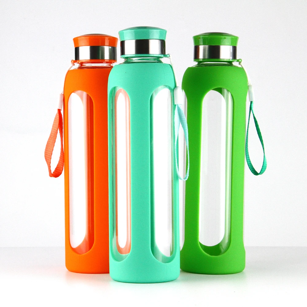 

[STOCKED] Colorful high borosilicate single wall glass water bottle 550ml/20oz leakproof with lid, Can be customized