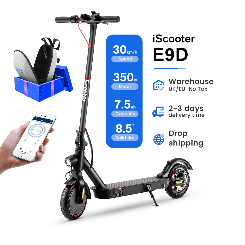 

iScooter 30km/h 7.5ah E9D 8.5 inch electric scooters EU warehouse 350w electric kick scooter adult APP Double shock absorption