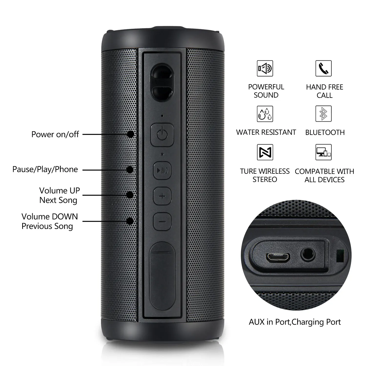 2020 Vivanstar Waterproof Wireless Outdoor Bluetooth Speaker HA6601 - ANKUX.COM