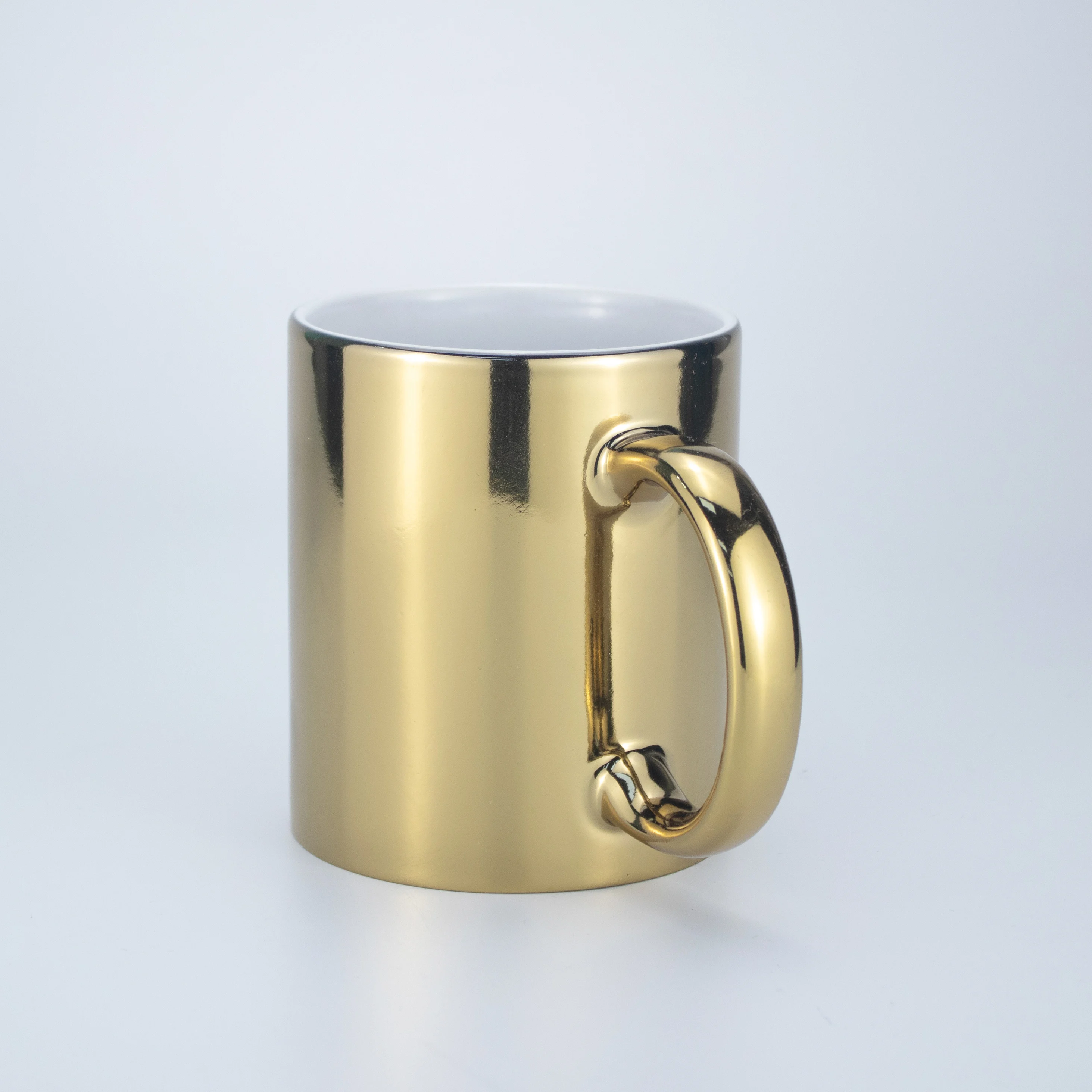

11oz porcelain mug with golden handle electroplating mug with logo printing, Super white