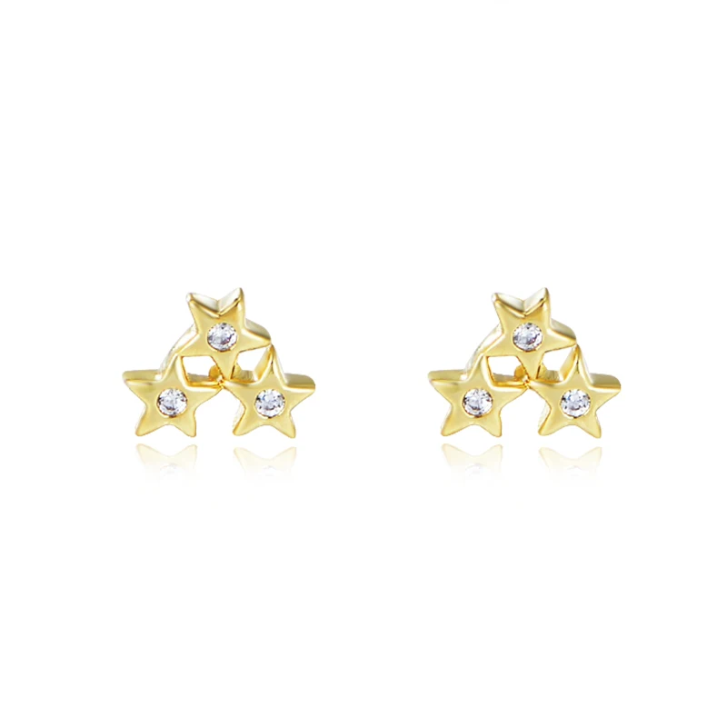 

Delicate Shiny jewelry psj brass 18k gold plated Cubic zircon three star stud earrings for women girls