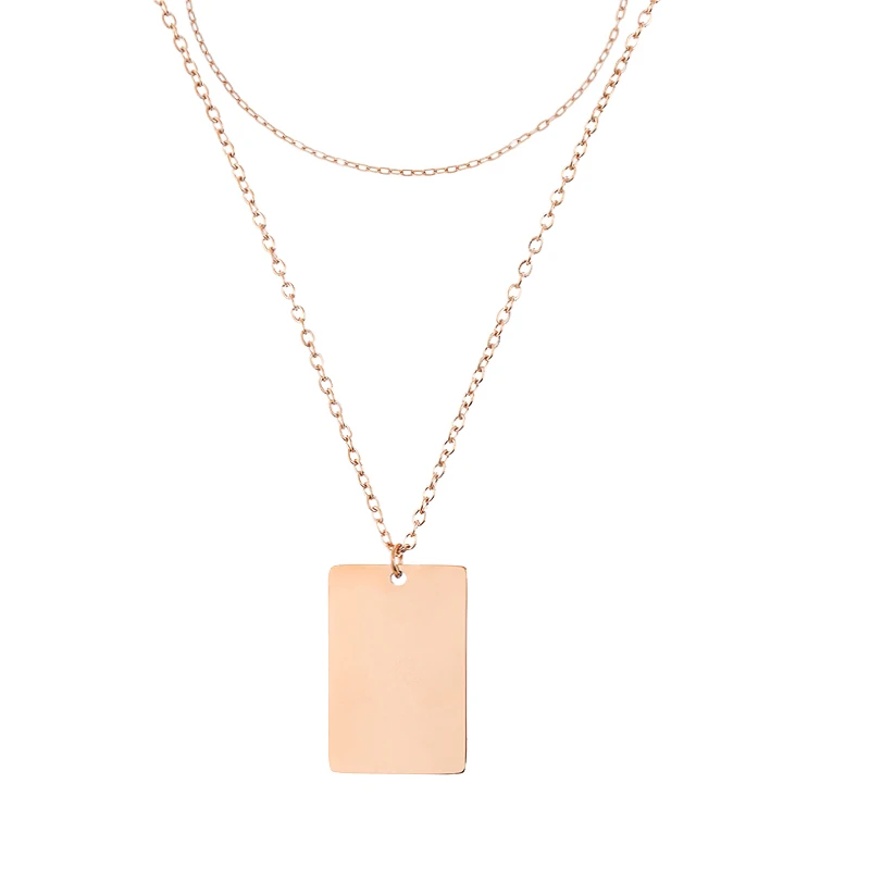 

Engraved Customized Rectangle Shaped Pendant Gold Plated Necklace Chain Women Jewelry Stainless Steel Multi Layers Necklace, Silver/gold/rose gold