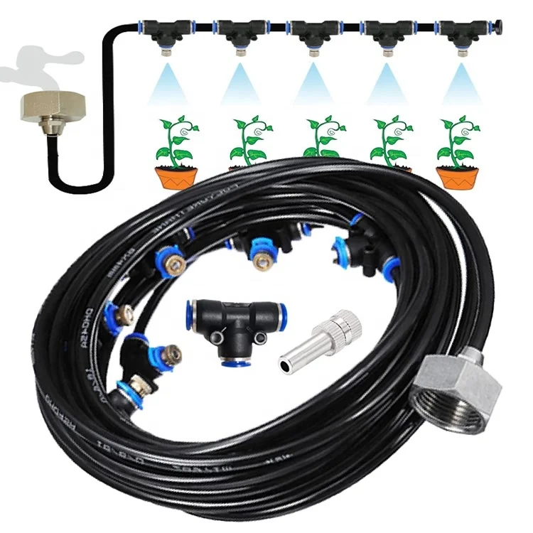 

Hot-Selling 15m Garden Outdoor Low Pressure Water Mist Nozzle Fog Sprayer Humidified Irrigation Cooling System Kit