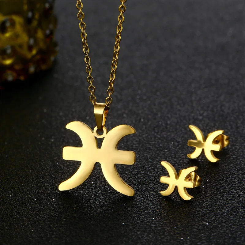 

Shangjie American Zodiac Necklace Earring Set Constellate Pendant Short Necklace Jewelry Set With Card